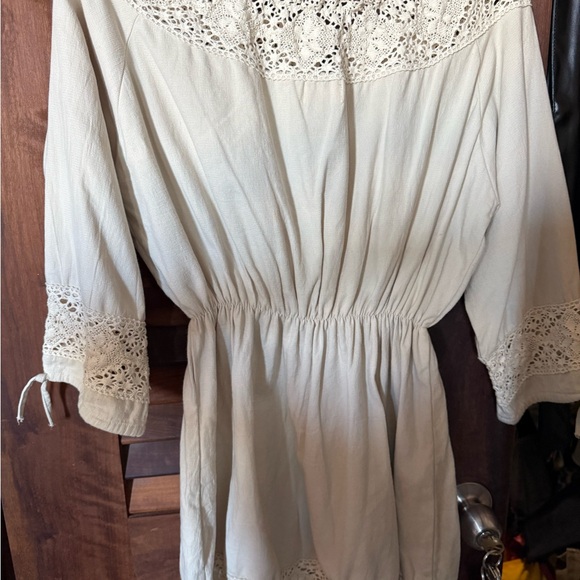 Cream Crochet-Trim Peasant Tunic Dress - Picture 4 of 5
